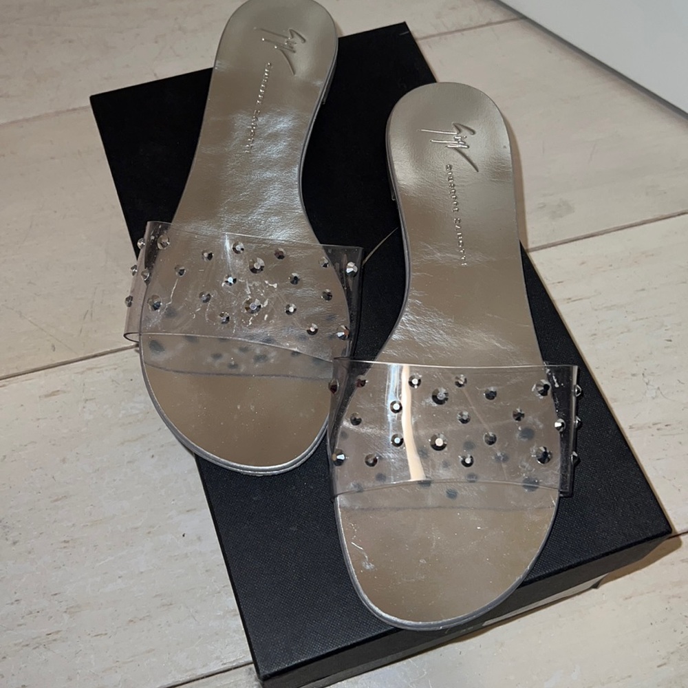 Giuseppe Zanotti clear transparent crystal embellished slides. Size 39.